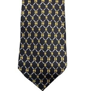 Today's Man 100% Silk Tie W/‎ Gold & Silver Chain Pattern Navy Background Italy